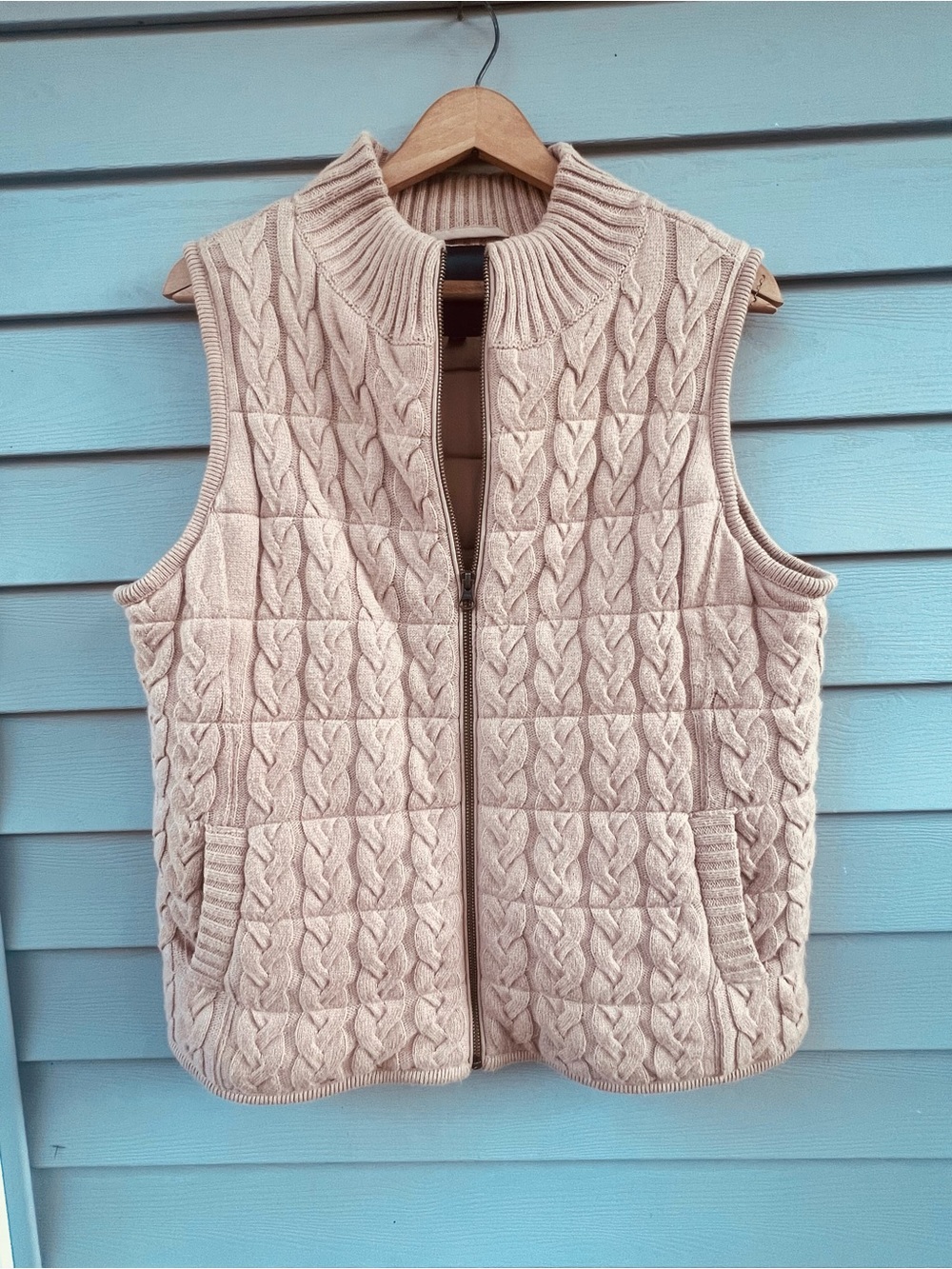 Talbots Women's Cable Knit Zip-Front Vest - Cream - Size XLP